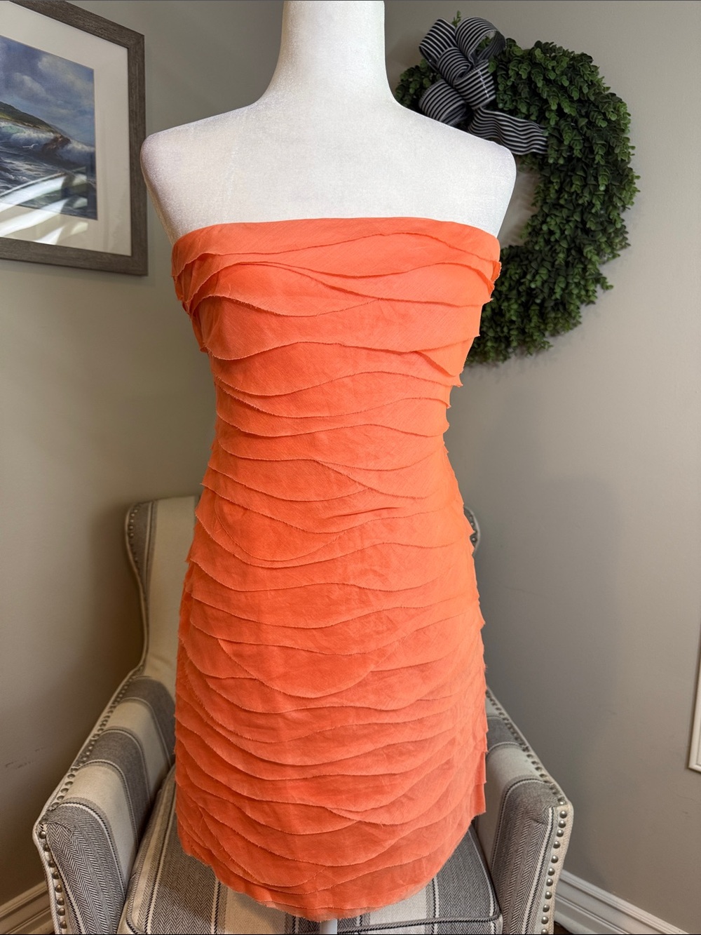 J. Crew Strapless Coral-Orange Layered Mini Dress